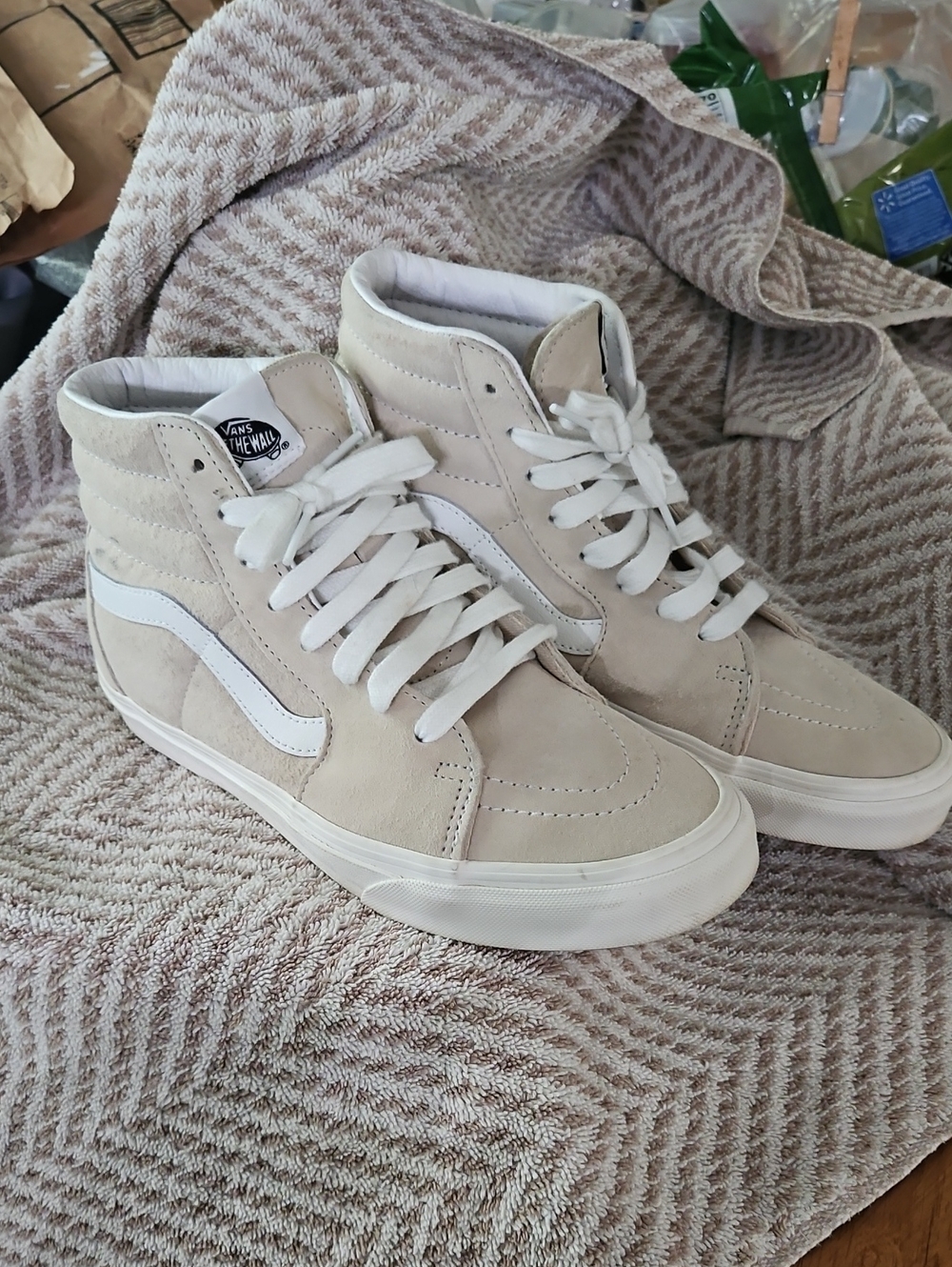 Vans Beige & White Sk8-Hi High Top Sneakers